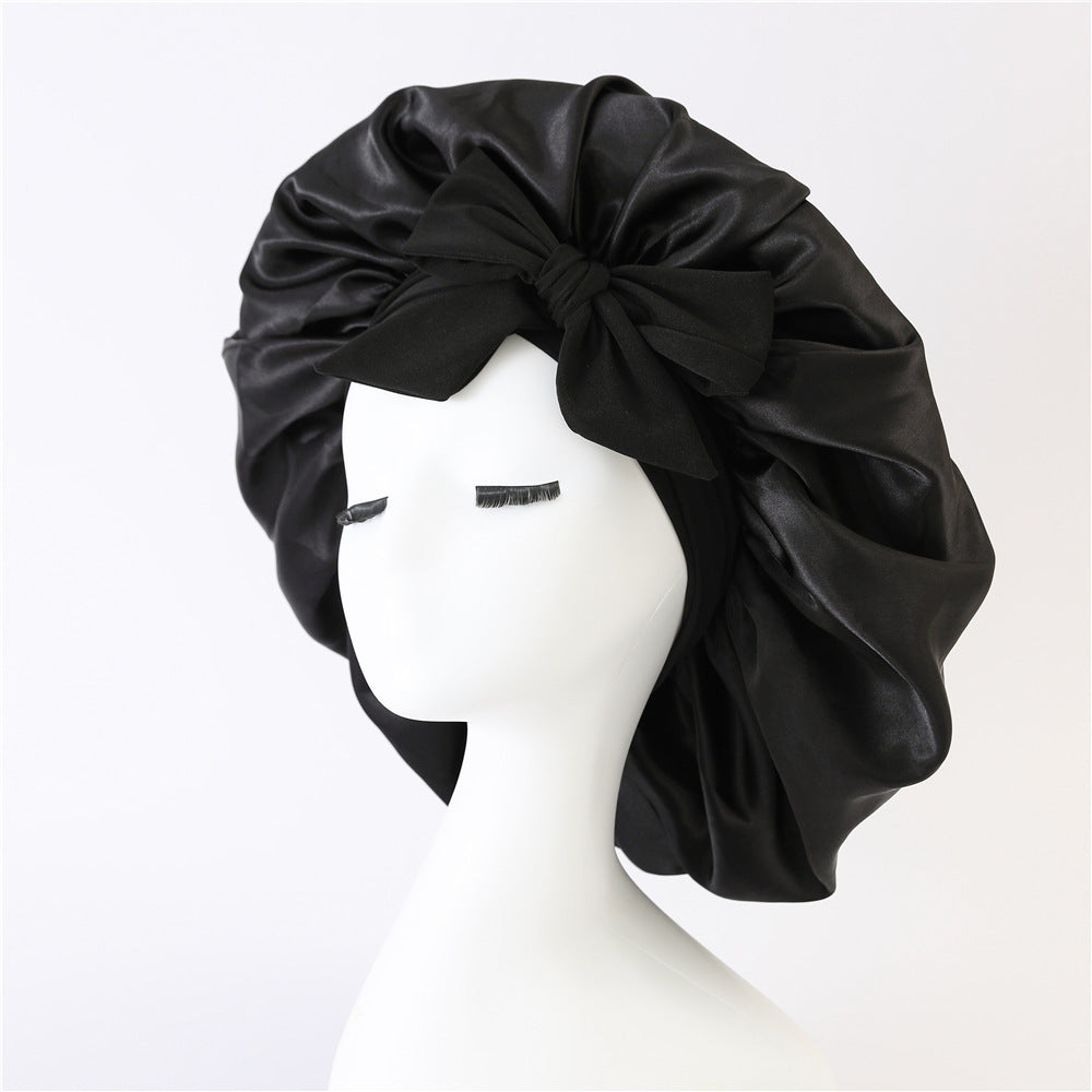 Silk Satin Bonnet for Sleeping – Adjustable Night Cap with Tie Band for Curly Hair Protection