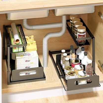 Under Sink Storage Shelf – Adjustable Cabinet Organizer for Kitchen & Bathroom