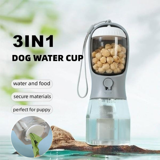 3-in-1 Dog Water Cup – Portable Drinking, Food, and Garbage Bag Multi-Functional Pet Cup