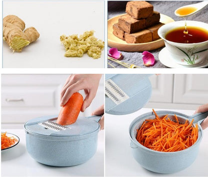 8-in-1 Mandoline Slicer – Vegetable Cutter, Potato Peeler & Onion Grater with Strainer