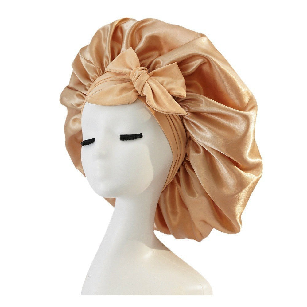 Silk Satin Bonnet for Sleeping – Adjustable Night Cap with Tie Band for Curly Hair Protection