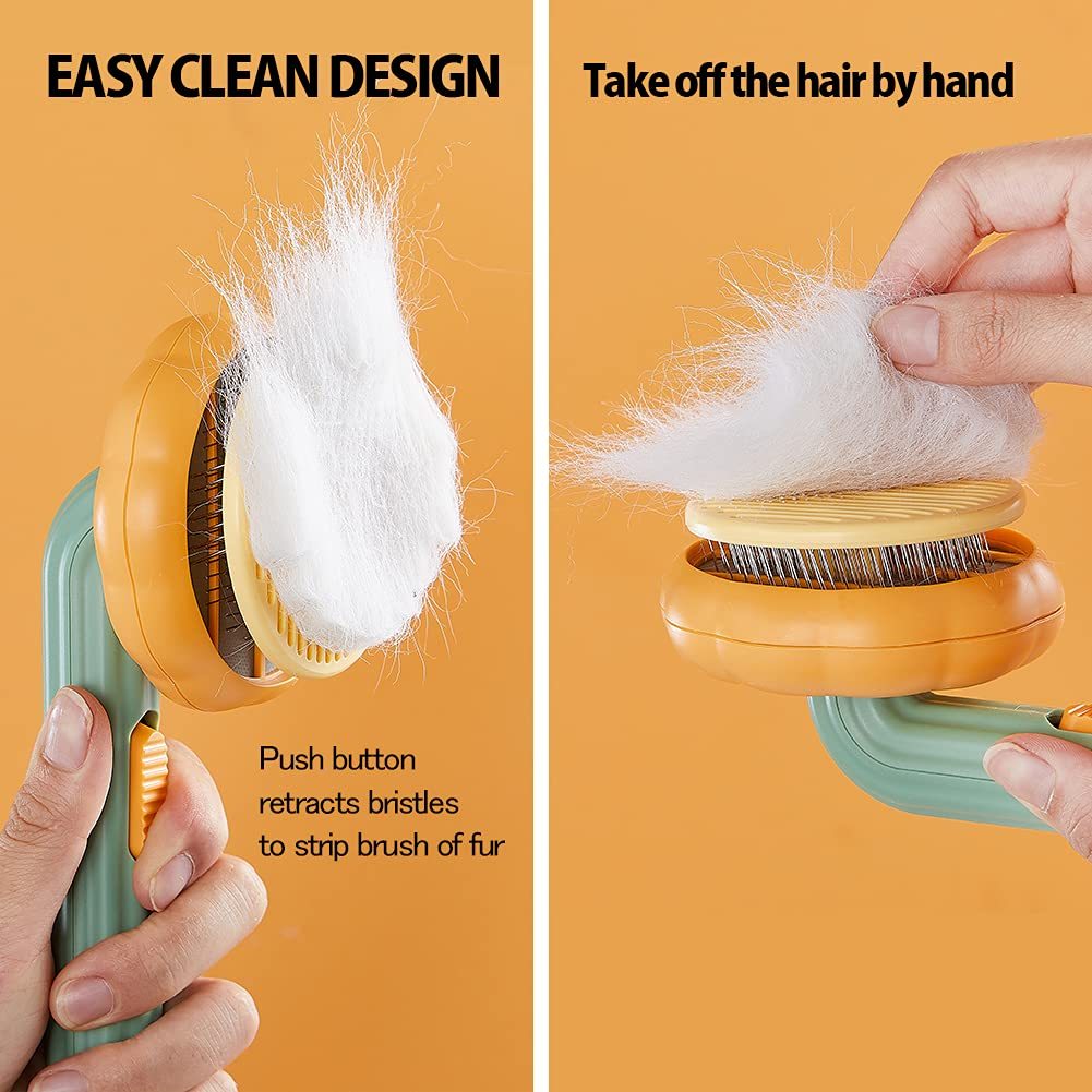 Pet Pumpkin Self-Cleaning Slicker Brush – Grooming Tool for Dogs, Cats, Puppies & Rabbits