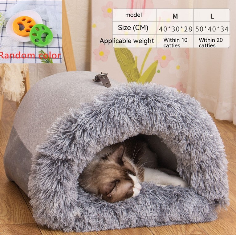 Portable Splice Pet Nest – Warm & Moisture-Proof Dog Bed for Autumn & Winter, Long Fur Cat Nest