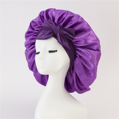 Silk Satin Bonnet for Sleeping – Adjustable Night Cap with Tie Band for Curly Hair Protection