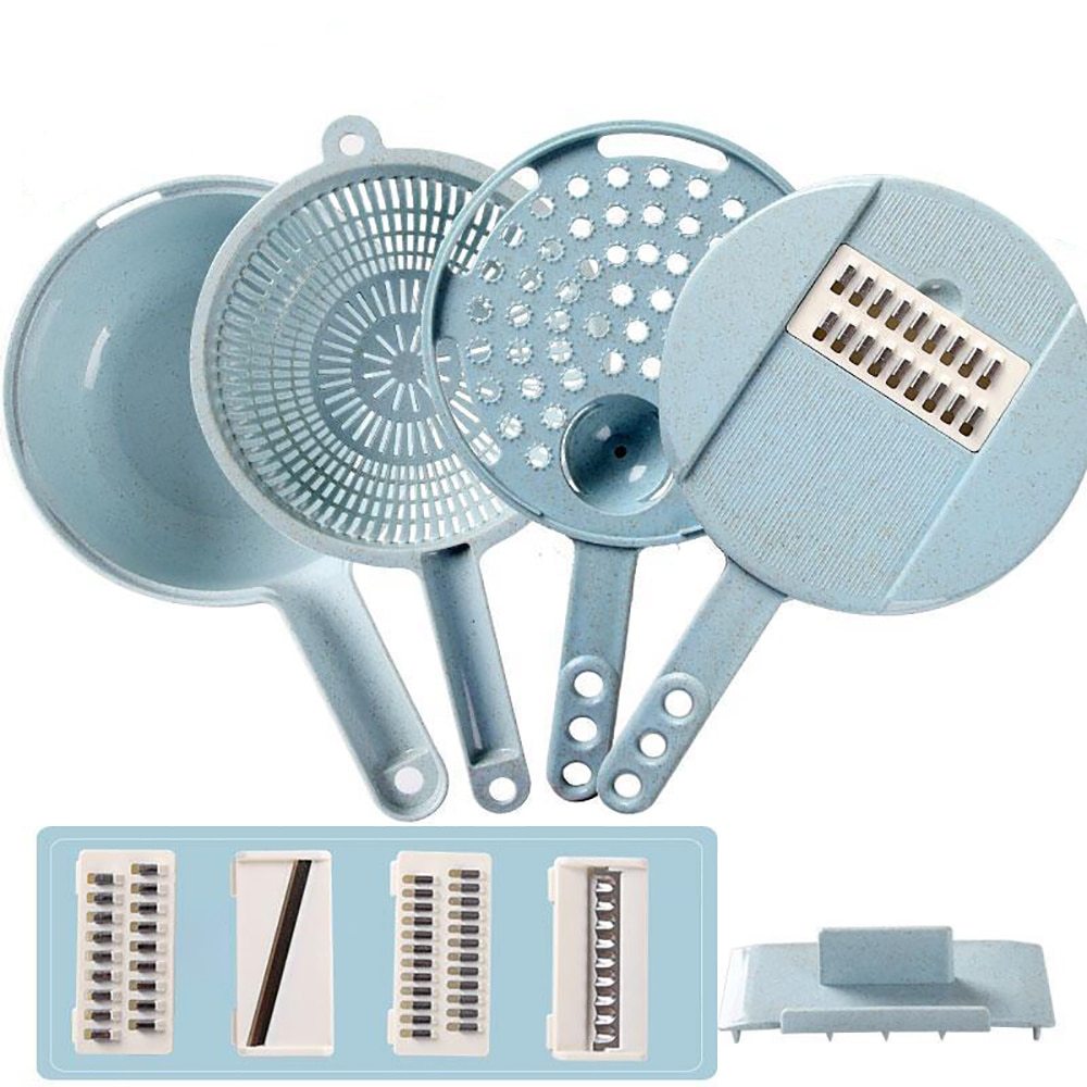 8-in-1 Mandoline Slicer – Vegetable Cutter, Potato Peeler & Onion Grater with Strainer