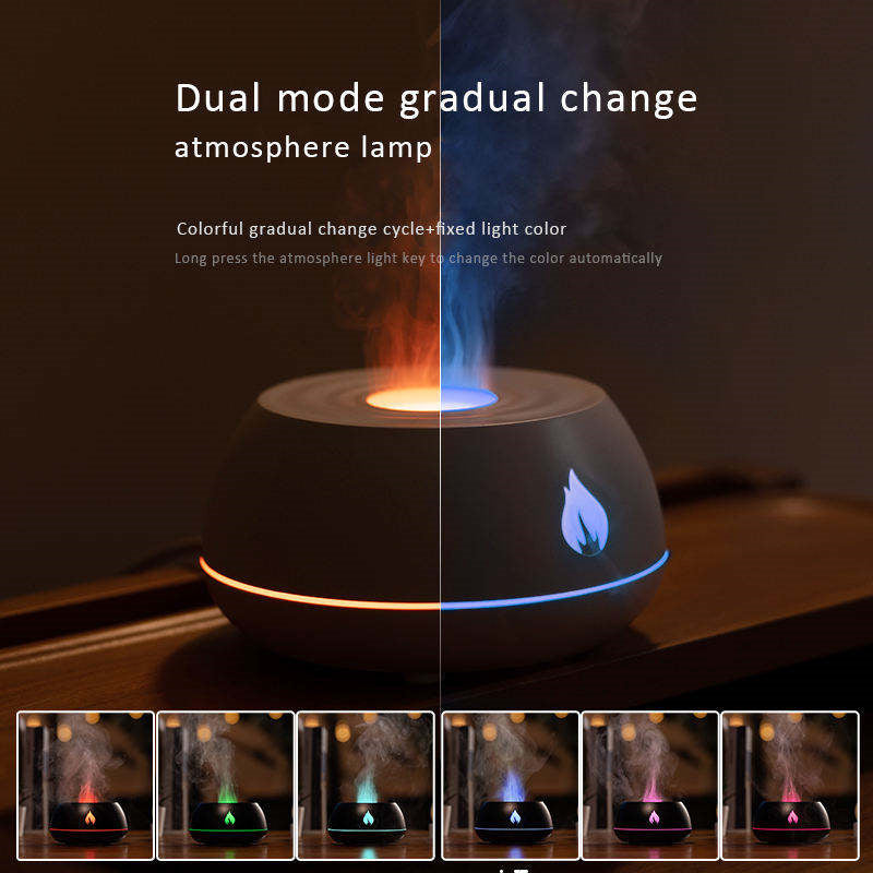 Flame Aromatherapy Humidifier & Diffuser – 7-Color Light USB Essential Oil Air Diffuser (130ML)