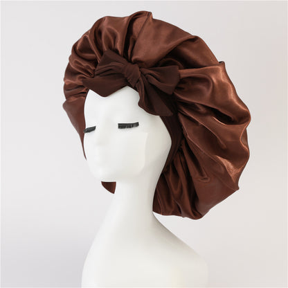 Silk Satin Bonnet for Sleeping – Adjustable Night Cap with Tie Band for Curly Hair Protection