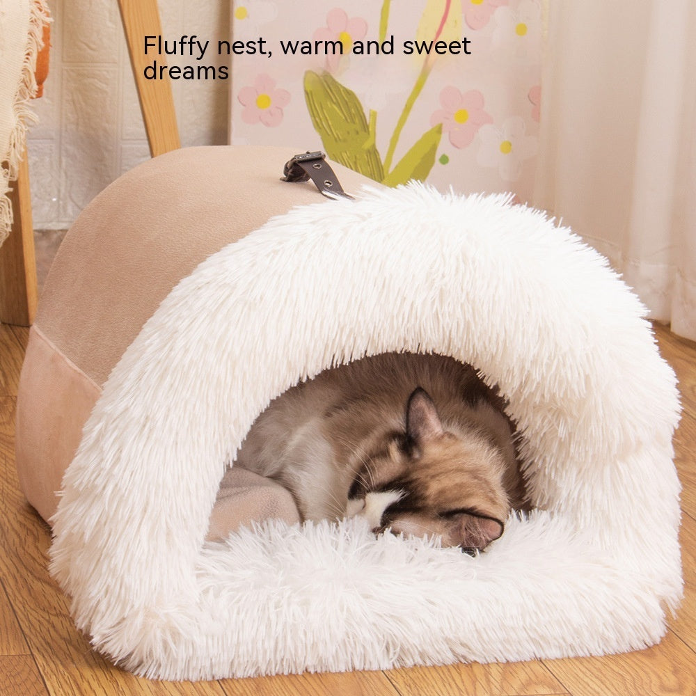 Portable Splice Pet Nest – Warm & Moisture-Proof Dog Bed for Autumn & Winter, Long Fur Cat Nest