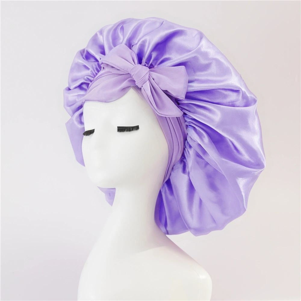 Silk Satin Bonnet for Sleeping – Adjustable Night Cap with Tie Band for Curly Hair Protection