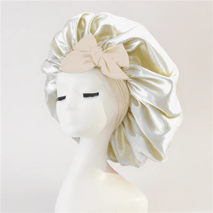 Silk Satin Bonnet for Sleeping – Adjustable Night Cap with Tie Band for Curly Hair Protection