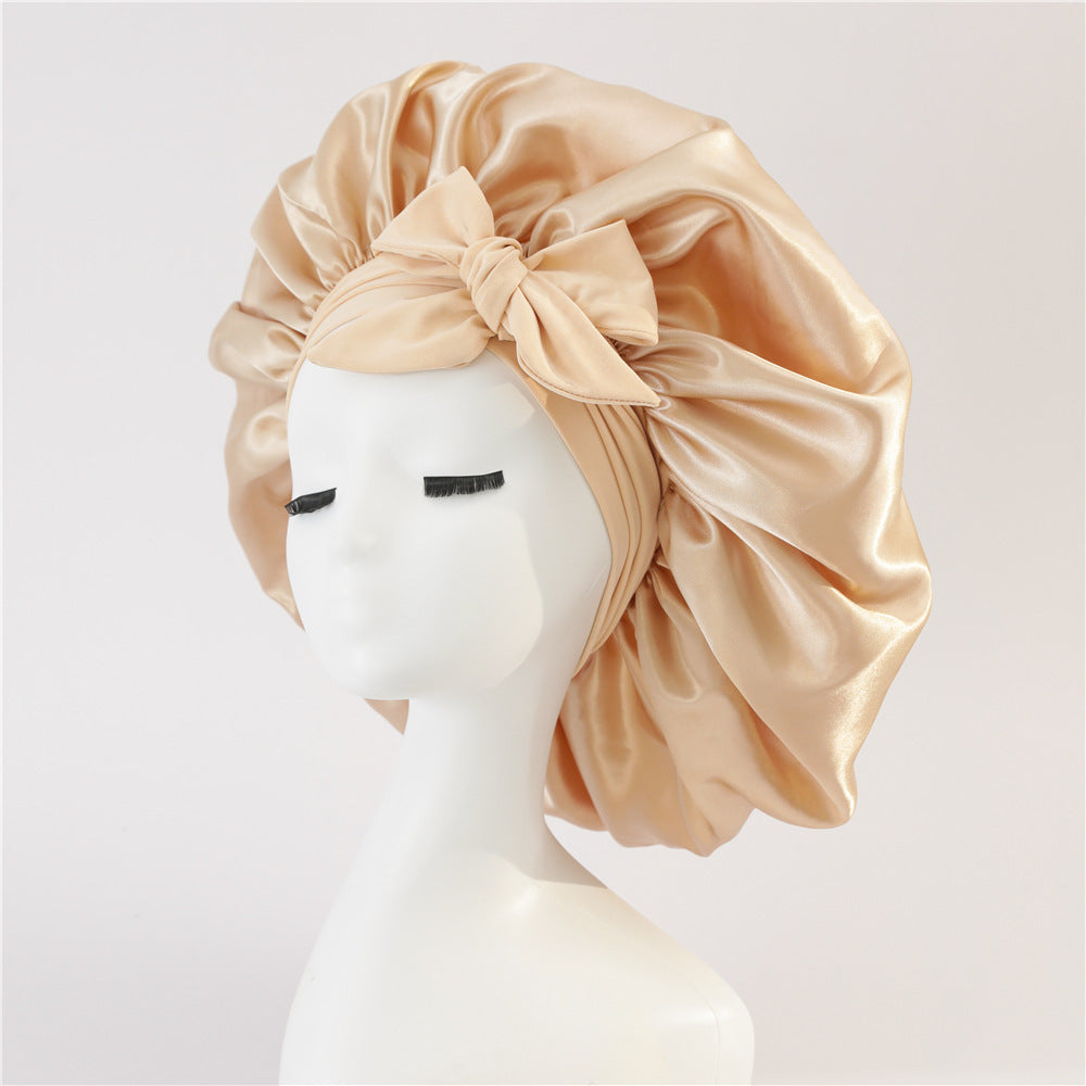 Silk Satin Bonnet for Sleeping – Adjustable Night Cap with Tie Band for Curly Hair Protection