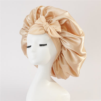 Silk Satin Bonnet for Sleeping – Adjustable Night Cap with Tie Band for Curly Hair Protection