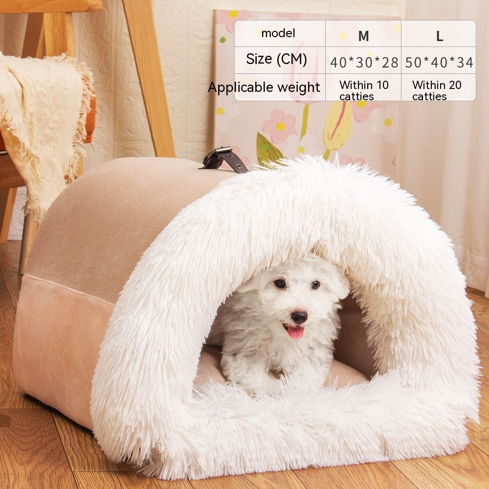 Portable Splice Pet Nest – Warm & Moisture-Proof Dog Bed for Autumn & Winter, Long Fur Cat Nest