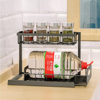 Under Sink Storage Shelf – Adjustable Cabinet Organizer for Kitchen & Bathroom