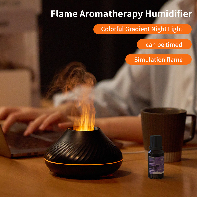 Newest RGB Flame Aroma Diffuser – 130ML 3D Colorful Flame Humidifier & Fire Volcano Diffuser