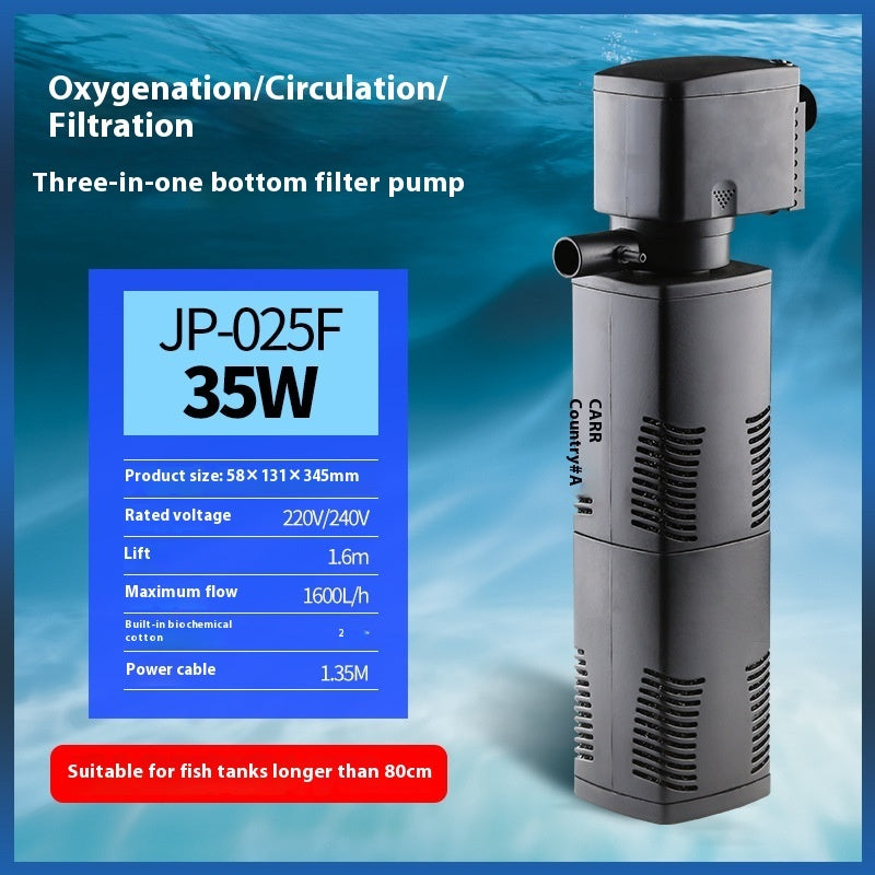 Three-in-One Fish Tank Aquarium Filter – Built-In Multi-Function Water Filter System