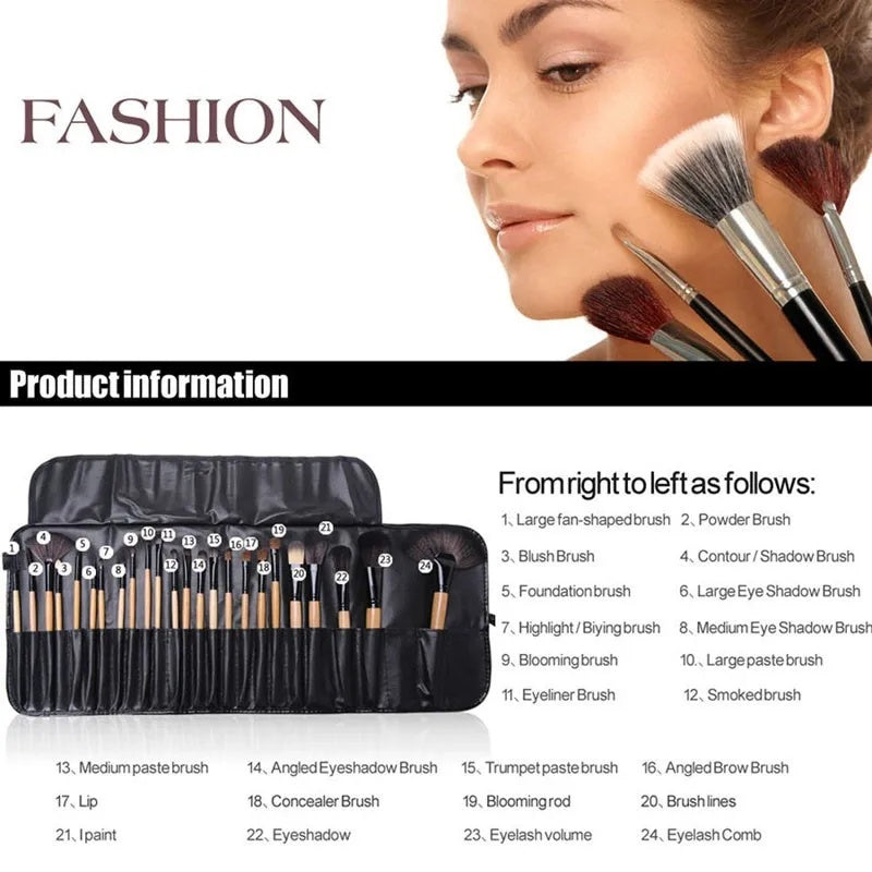 24-Piece Professional Makeup Brush Set – Eyebrow, Foundation, Eyeshadow & Face Brushes Kit