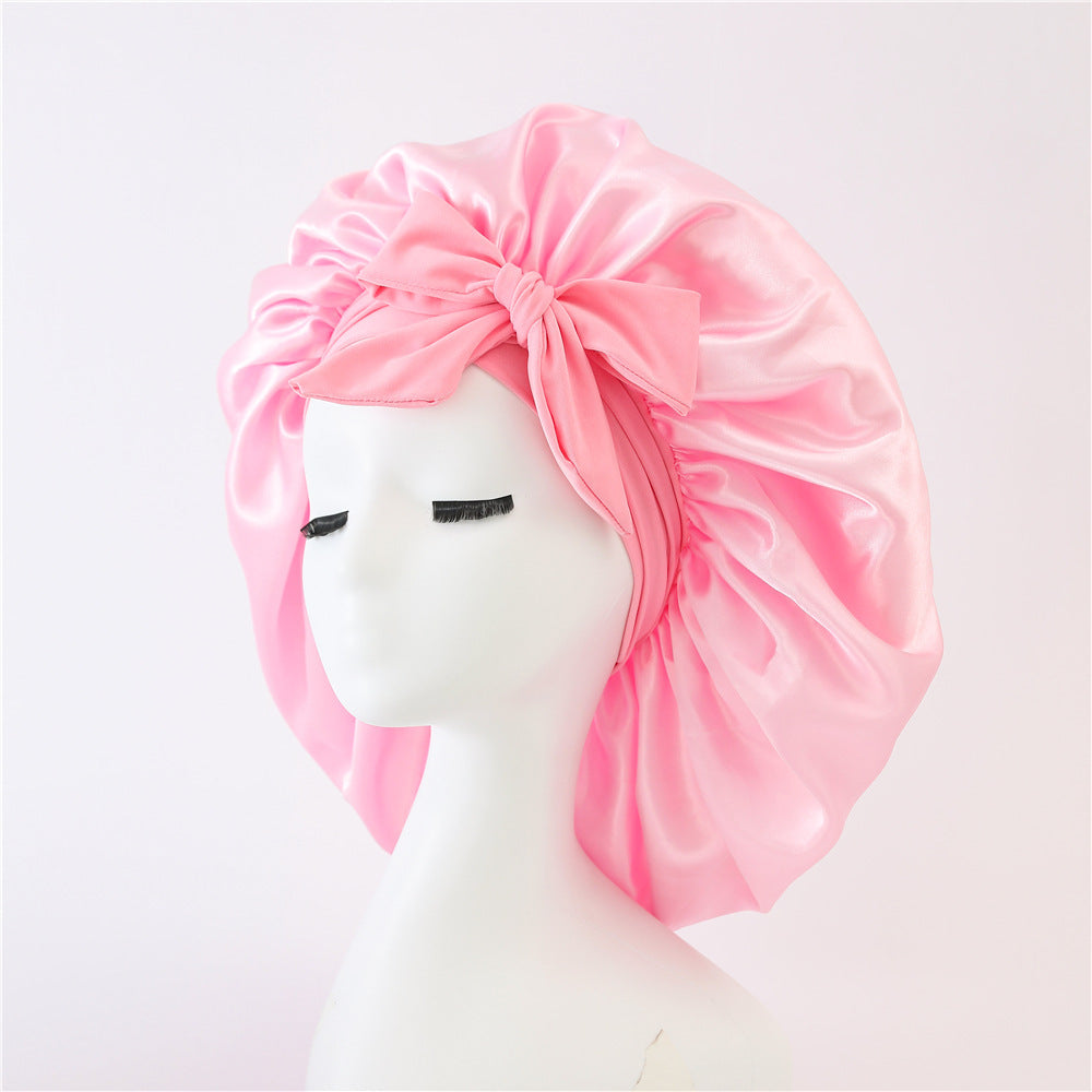 Silk Satin Bonnet for Sleeping – Adjustable Night Cap with Tie Band for Curly Hair Protection