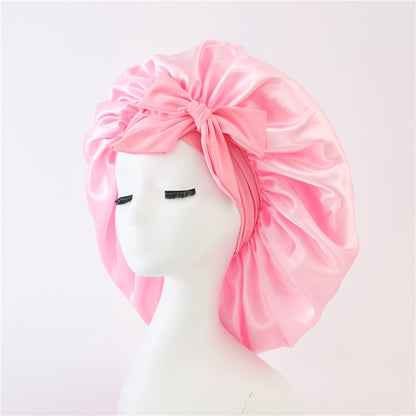 Silk Satin Bonnet for Sleeping – Adjustable Night Cap with Tie Band for Curly Hair Protection