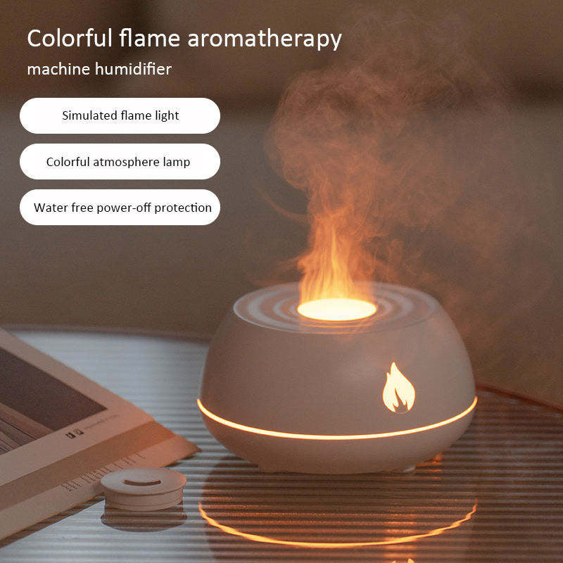 Flame Aromatherapy Humidifier & Diffuser – 7-Color Light USB Essential Oil Air Diffuser (130ML)