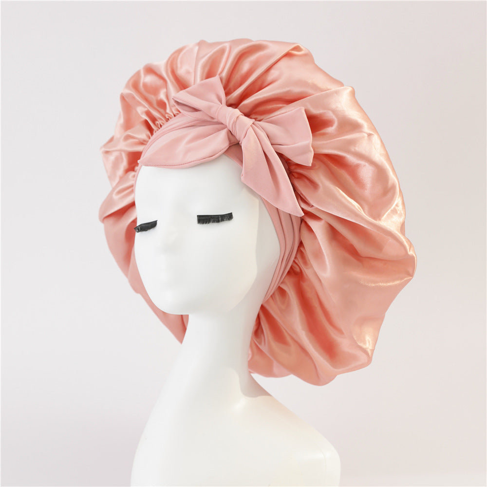 Silk Satin Bonnet for Sleeping – Adjustable Night Cap with Tie Band for Curly Hair Protection