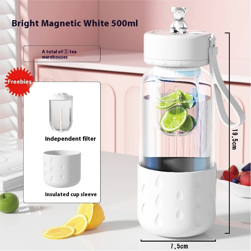 Magnetic Tea Water Separation Glass Cup – Sealed Infuser Tumbler with Leak-Proof Tea Filter