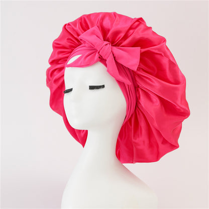 Silk Satin Bonnet for Sleeping – Adjustable Night Cap with Tie Band for Curly Hair Protection