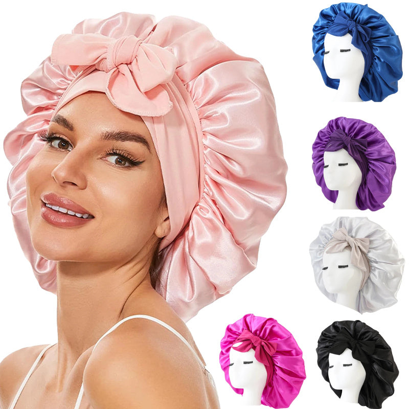 Silk Satin Bonnet for Sleeping – Adjustable Night Cap with Tie Band for Curly Hair Protection