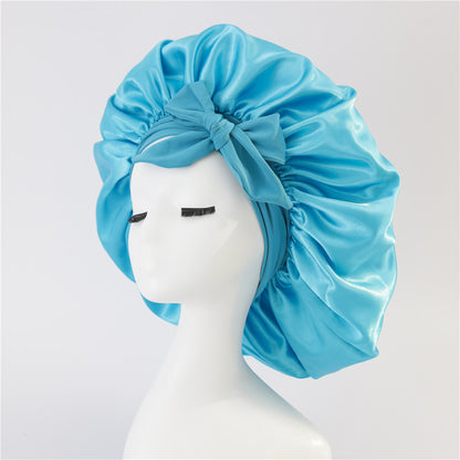 Silk Satin Bonnet for Sleeping – Adjustable Night Cap with Tie Band for Curly Hair Protection