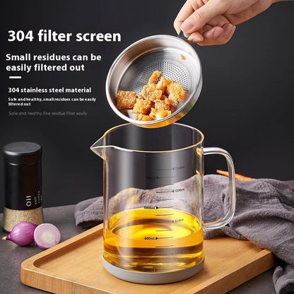 Glass Oil Filter Pot – Household Kitchen Lard Jar with Anti-Leakage Net