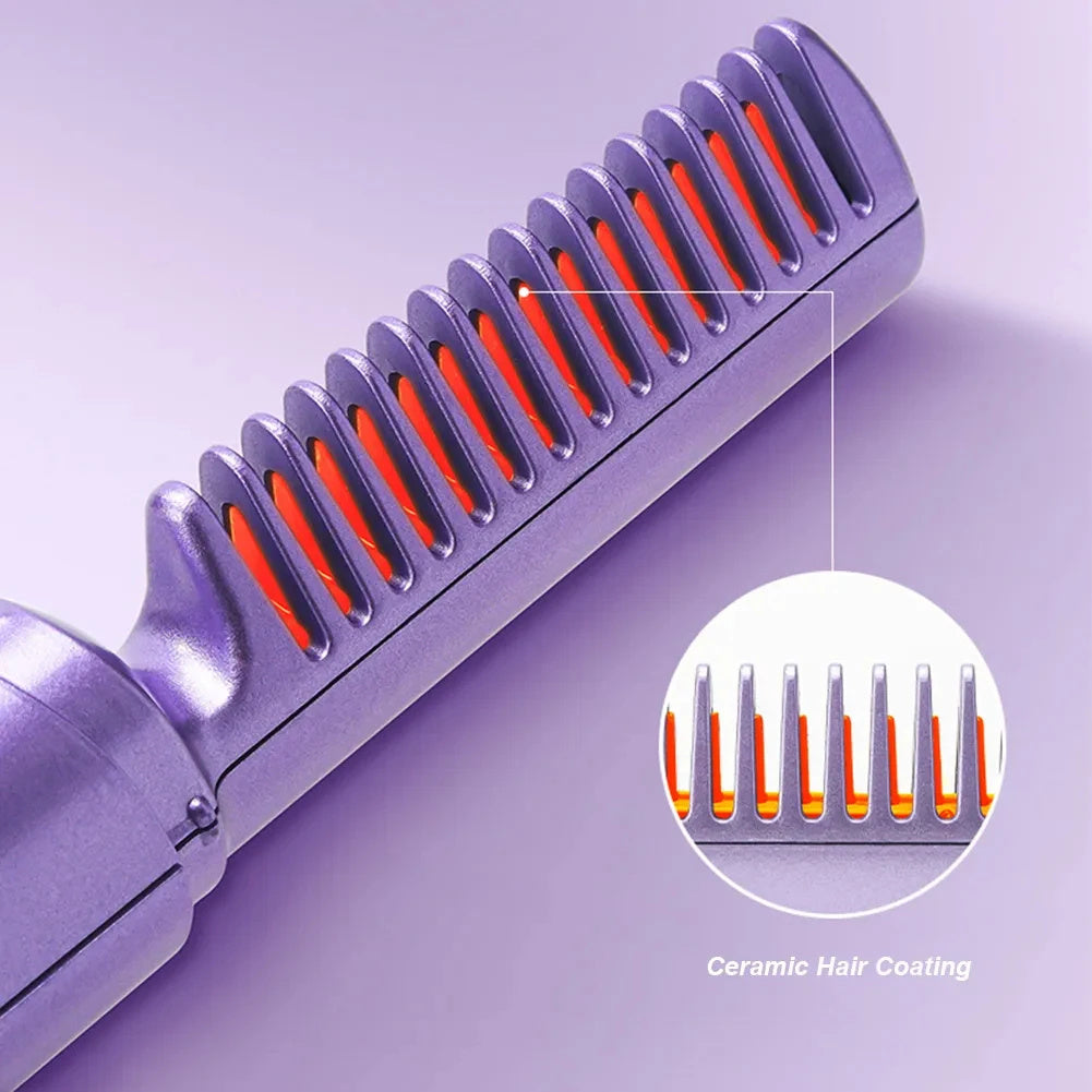 Portable Wireless Hair Straightener & Curler – Fast Heating Ionic Styling Brush