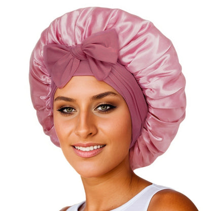 Silk Satin Bonnet for Sleeping – Adjustable Night Cap with Tie Band for Curly Hair Protection